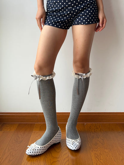 Gray Ruffle Knee High Socks