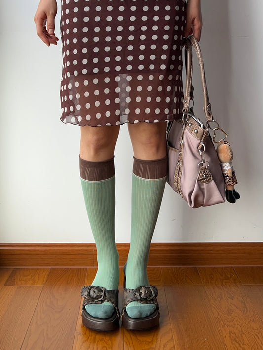 Mint Green Contrasting Knee High Socks