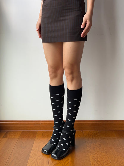Black Polka Dots Cotton Knee High Socks