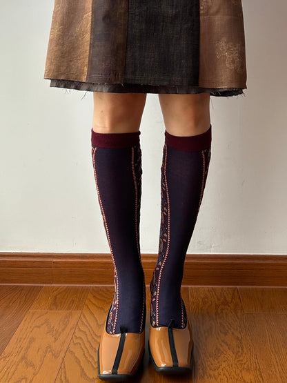 Vintage Inspired Embroidered Knee High Socks