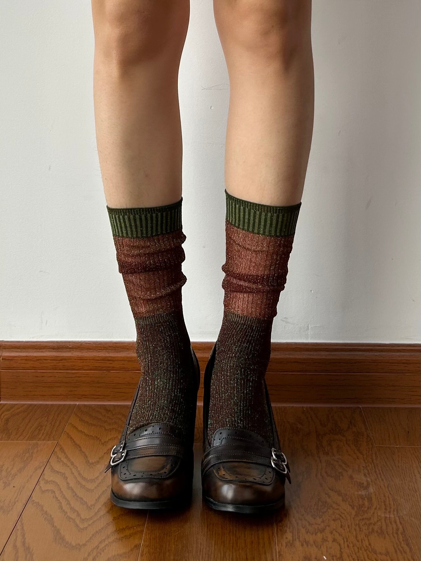 Green+Brown Shimmery Knee High Socks
