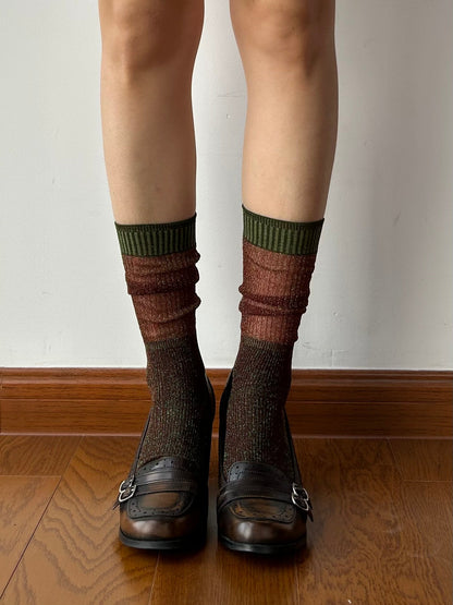 Green+Brown Shimmery Knee High Socks