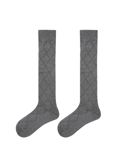 Grey Check Pattern Knee High Socks