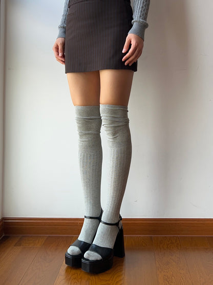 Grey Cotton Over the Knee Socks
