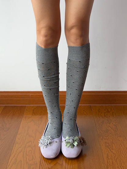 Gray Polka Dots Cotton Knee High Socks