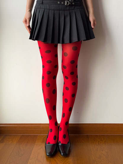 Red Polka Dots Print Tights
