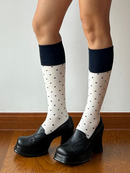 White Polka Dots Knee High Socks