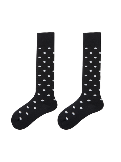 Black Polka Dots Cotton Knee High Socks
