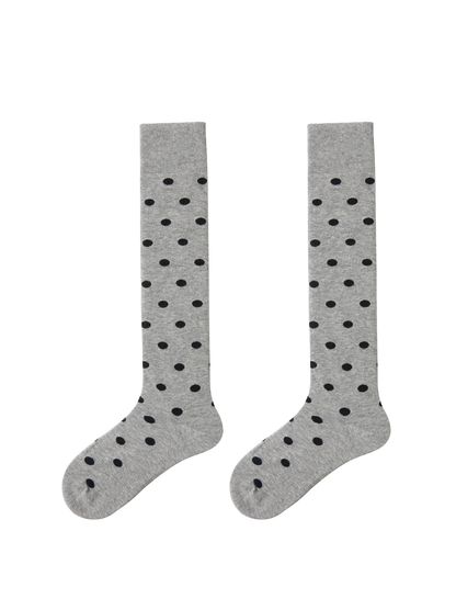 Gray Polka Dots Cotton Knee High Socks