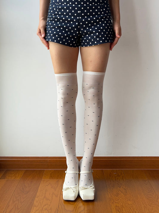 White Polka Dots 240N Modal Over The Knee Socks