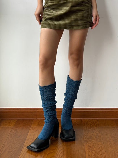 Lake Blue Wool Blend Knee High Socks