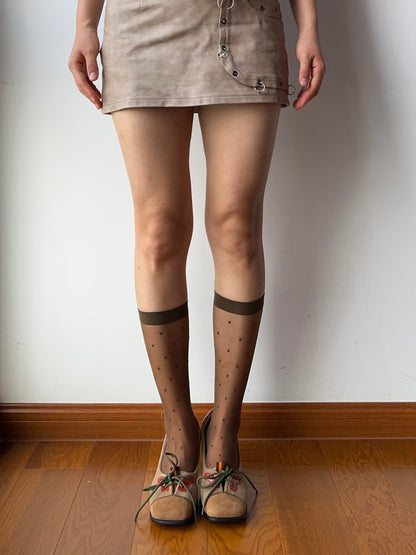 Coffee Polka Dots Sheer Knee High Socks