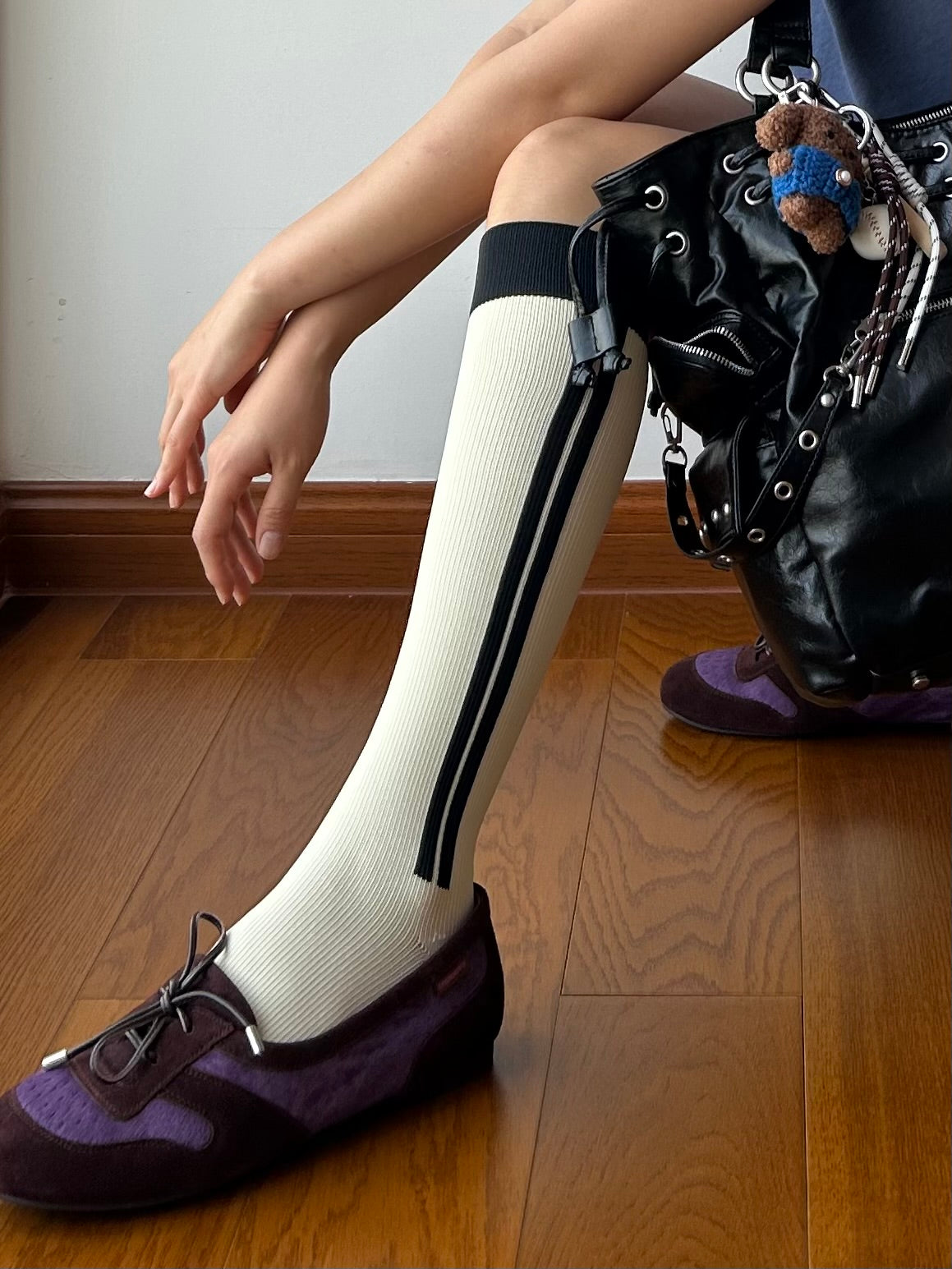 White Stripe Compression Knee High Socks