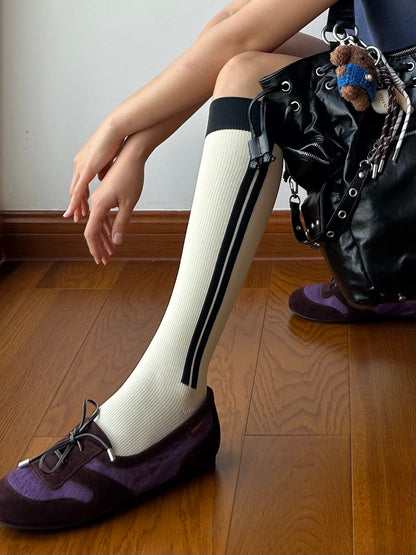 White Stripe Compression Knee High Socks