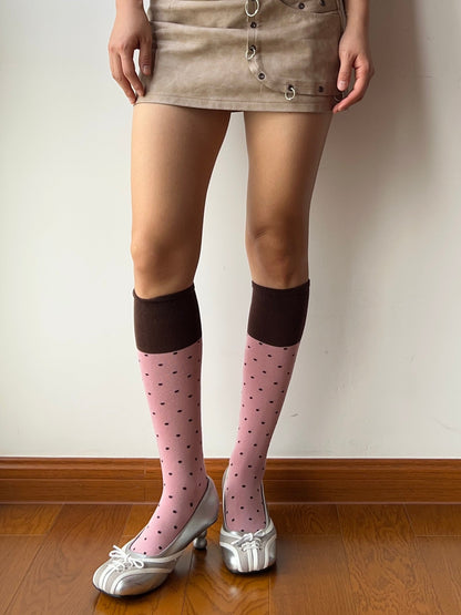 Pink Polka Dots Knee High Socks