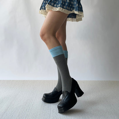 Blue+Grey Cotton Knee High Socks