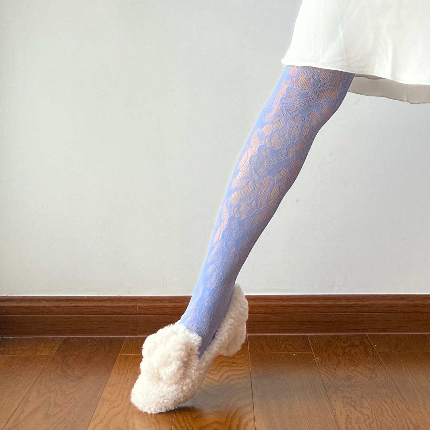 Purple Blue Floral Pattern Fishnet Tights