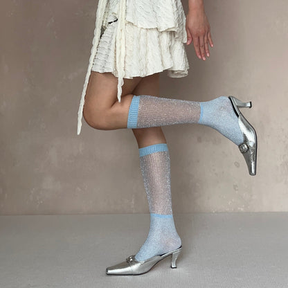 Blue Shimmery Knee High Socks