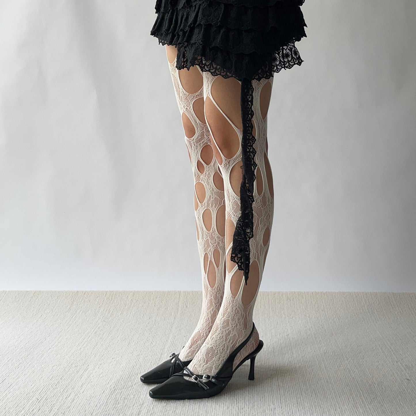 White Ripped Fishnet Tights