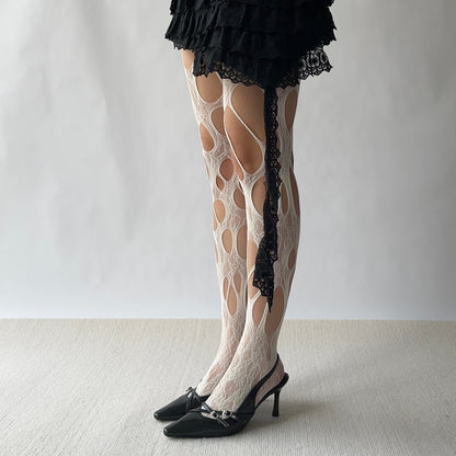 White Ripped Fishnet Tights