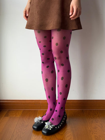 20D Purple Polka Dots 360 Degree Print Tights