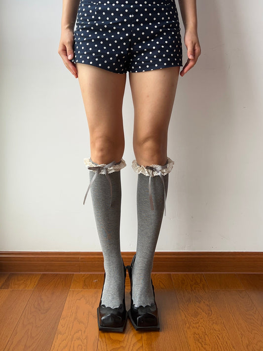 Gray Ruffle Knee High Socks