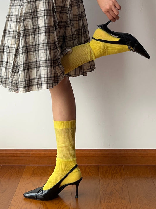 Yellow Shimmery Knee High Socks