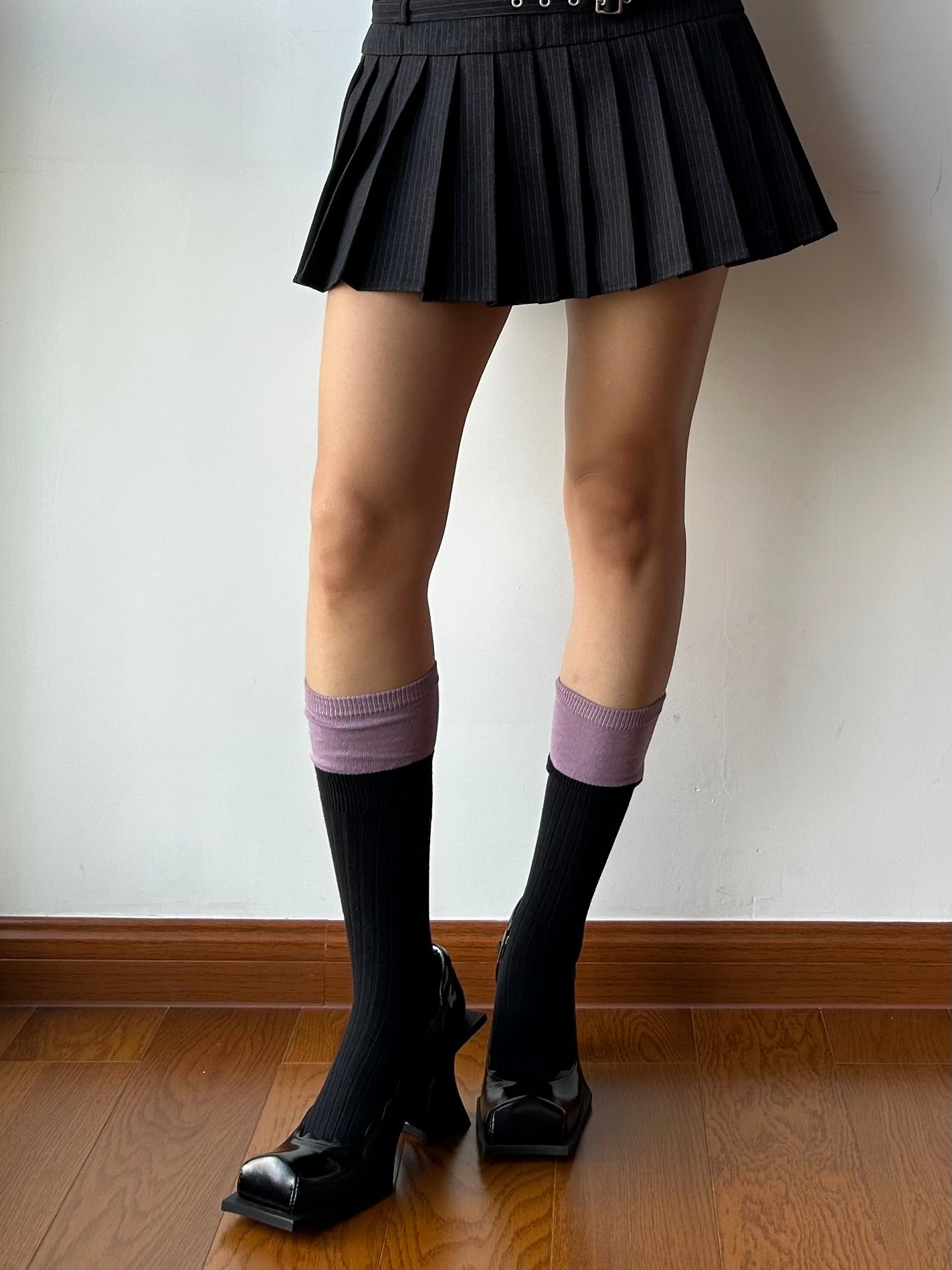 Purple + Black Cotton Knee High Socks