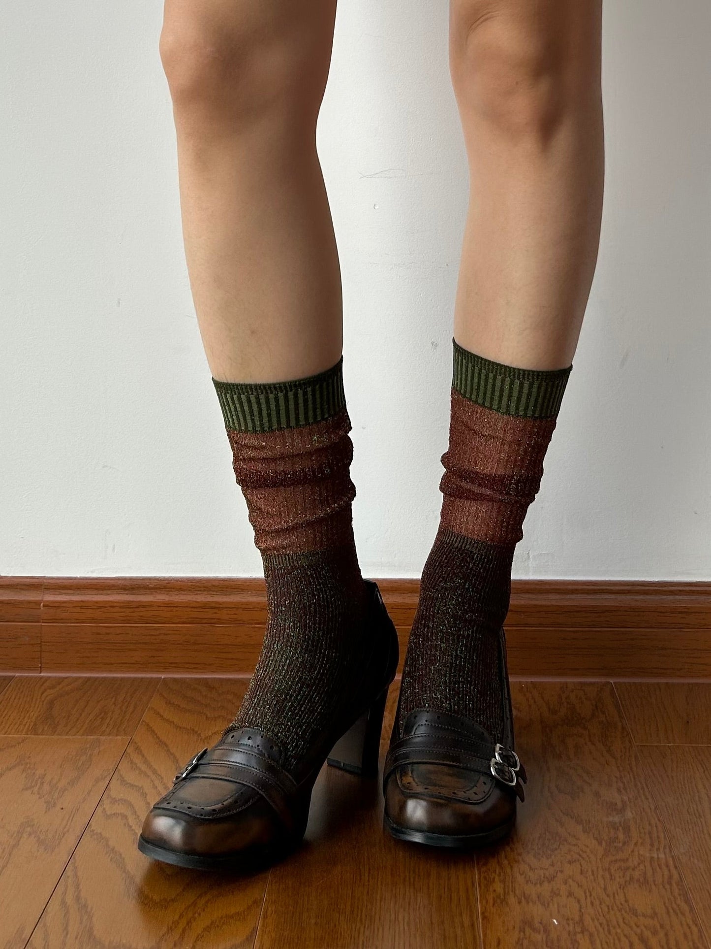 Green+Brown Shimmery Knee High Socks
