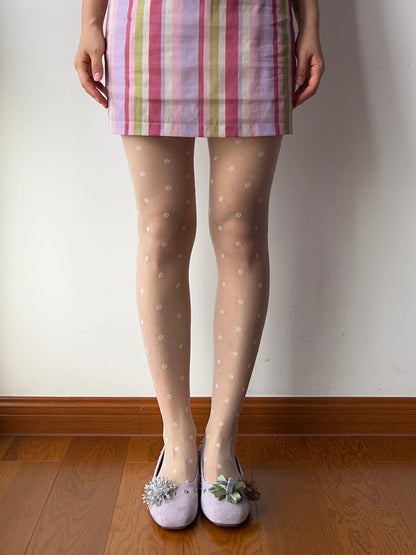 Cream Polka Dots Sheer Tights