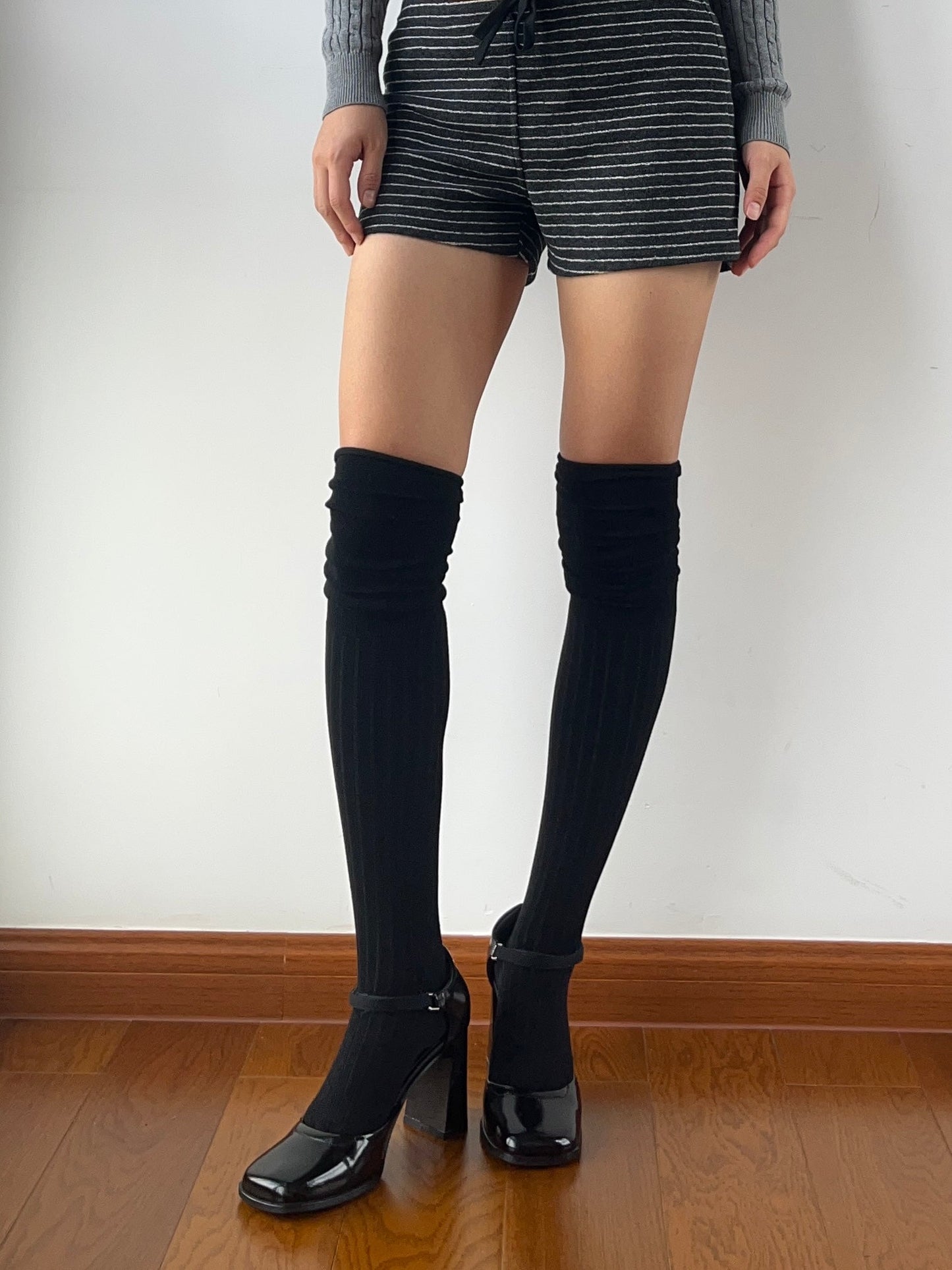 Upgraded Black Cotton Over the Knee Socks