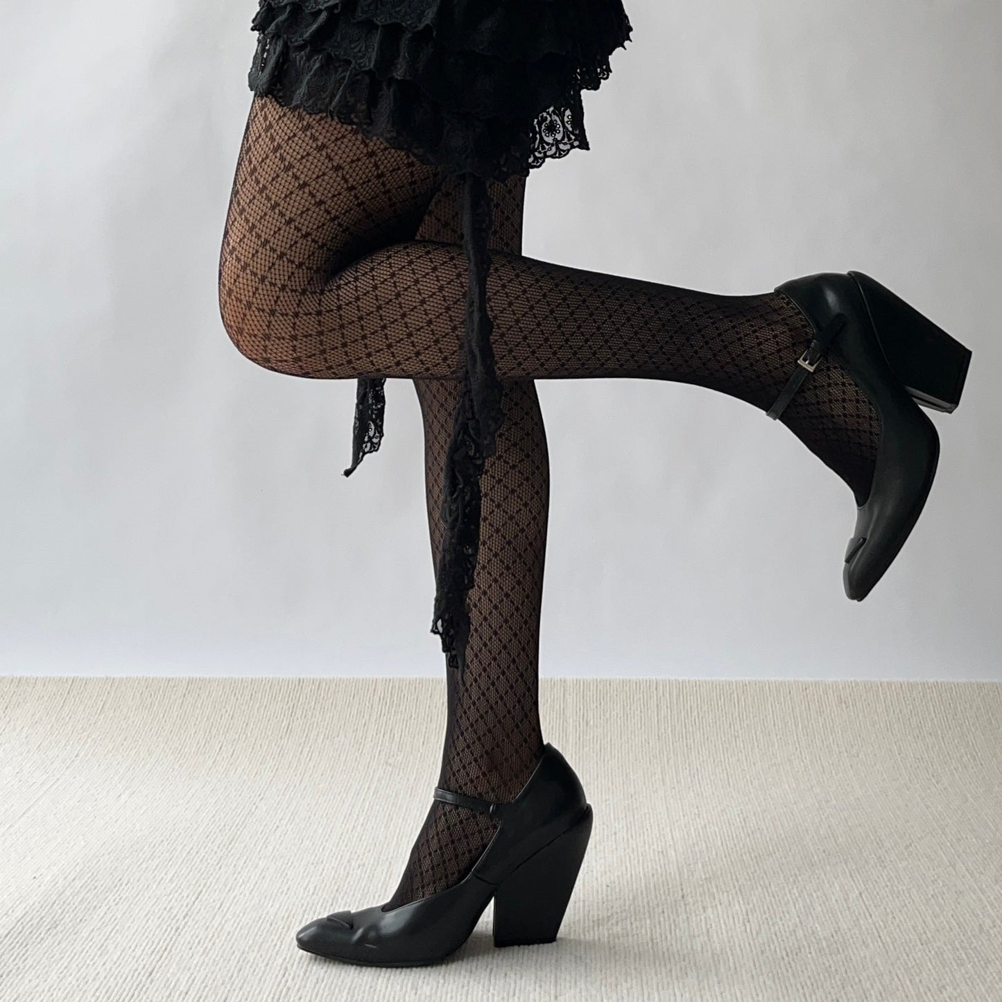 Black Check Pattern Fishnet Tights