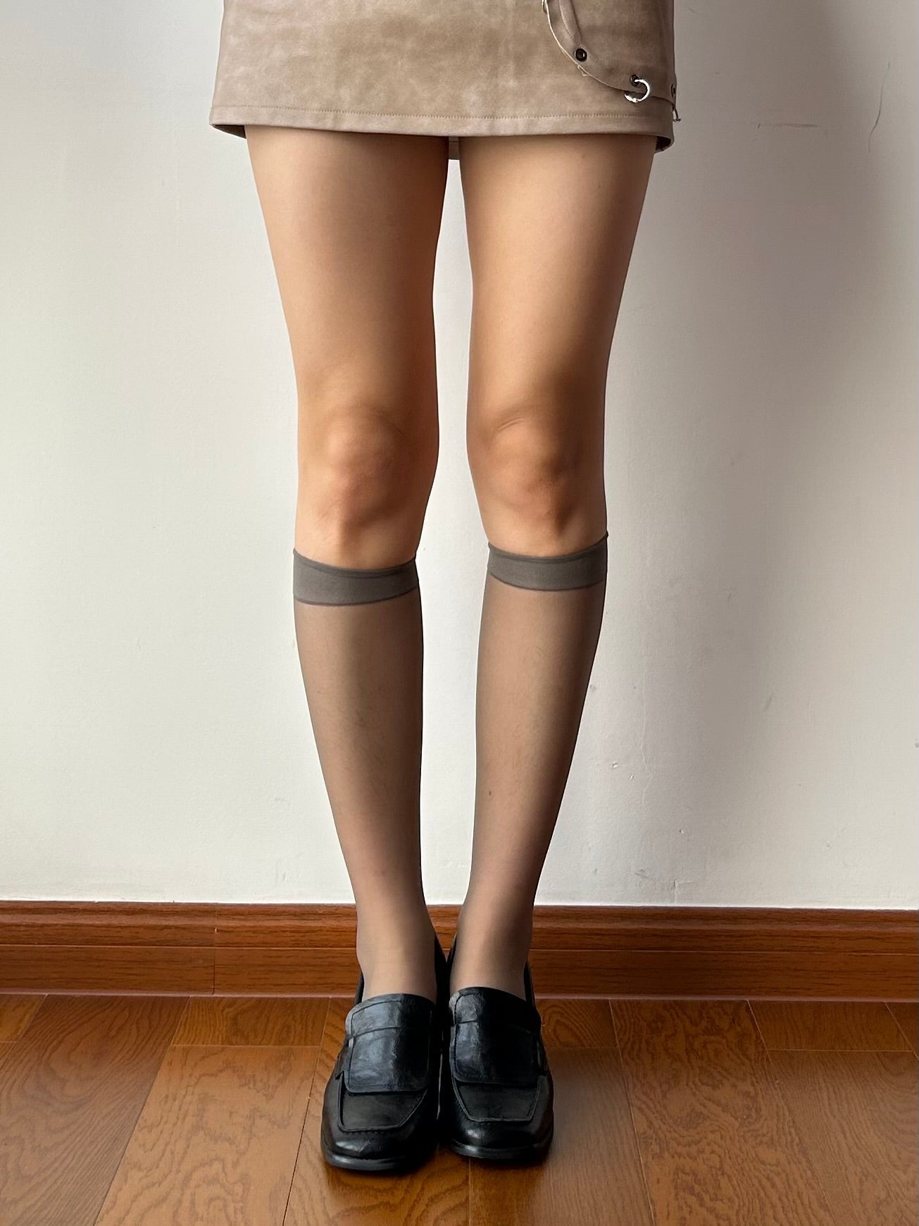 Grey Sheer Knee High Socks
