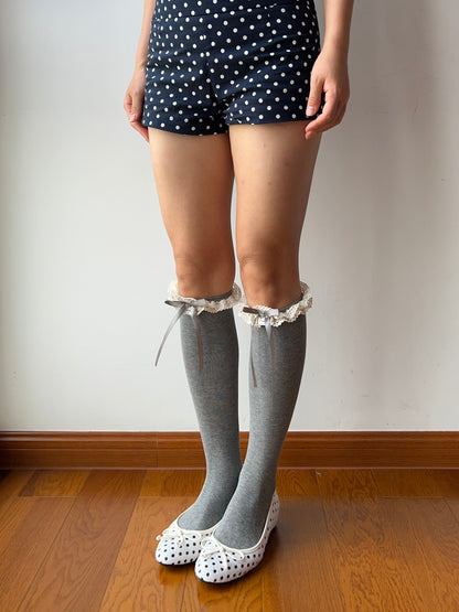 Gray Ruffle Knee High Socks