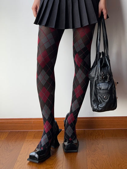Vintage Style Red Check Pattern Tights