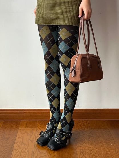 Vintage Style Check Pattern Tights