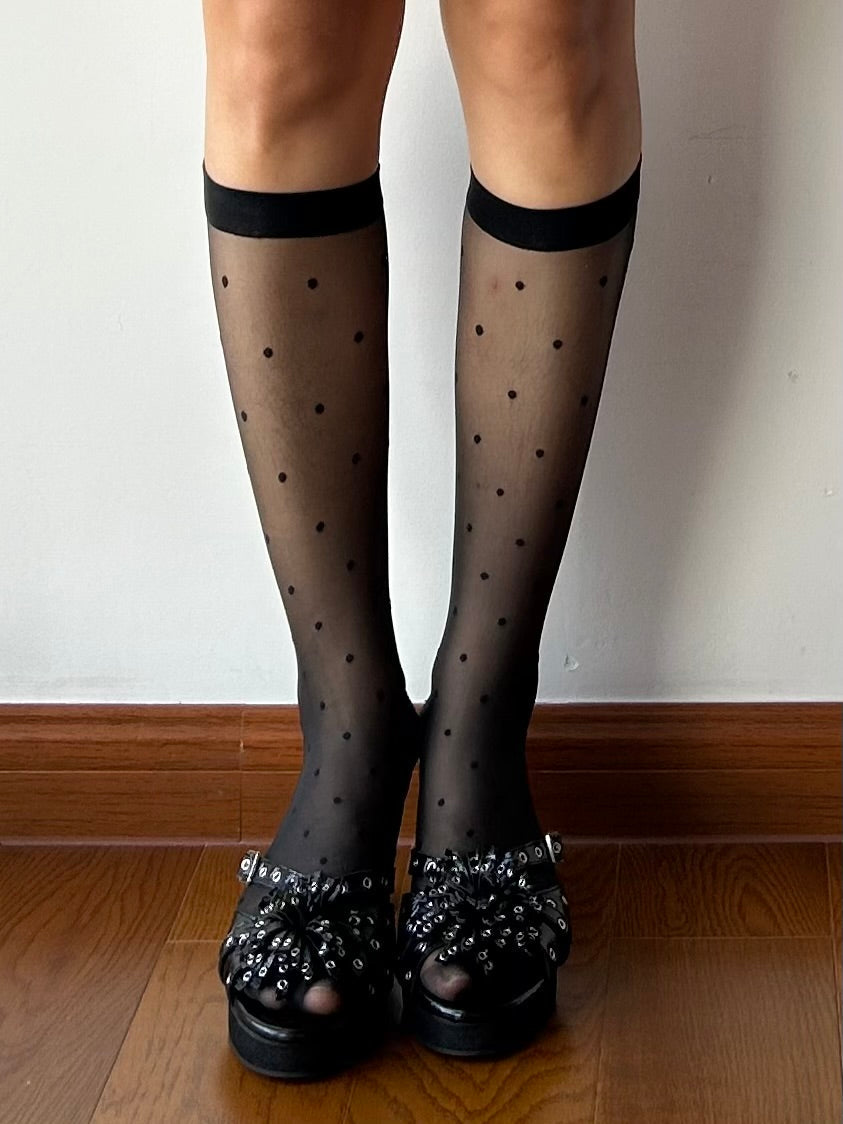 Black Polka Dots Sheer Knee High Socks