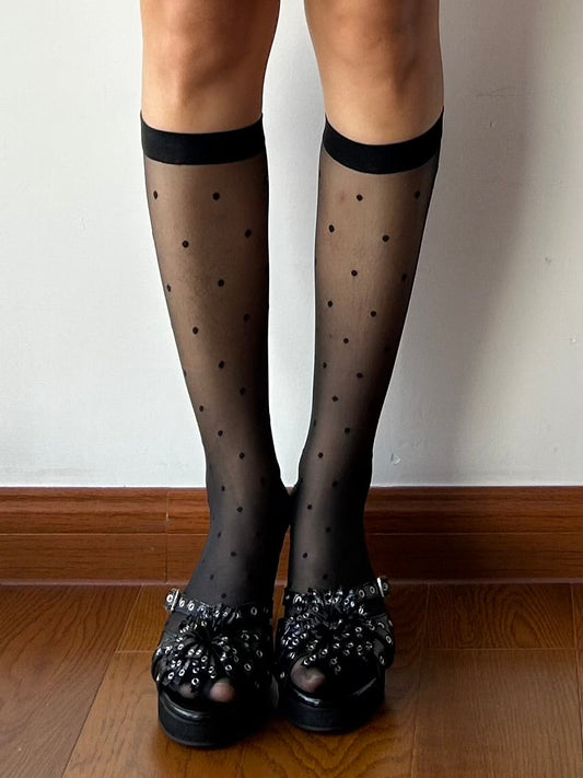Black Polka Dots Sheer Knee High Socks