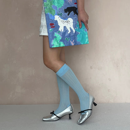 Baby Blue Cotton Knee High Socks