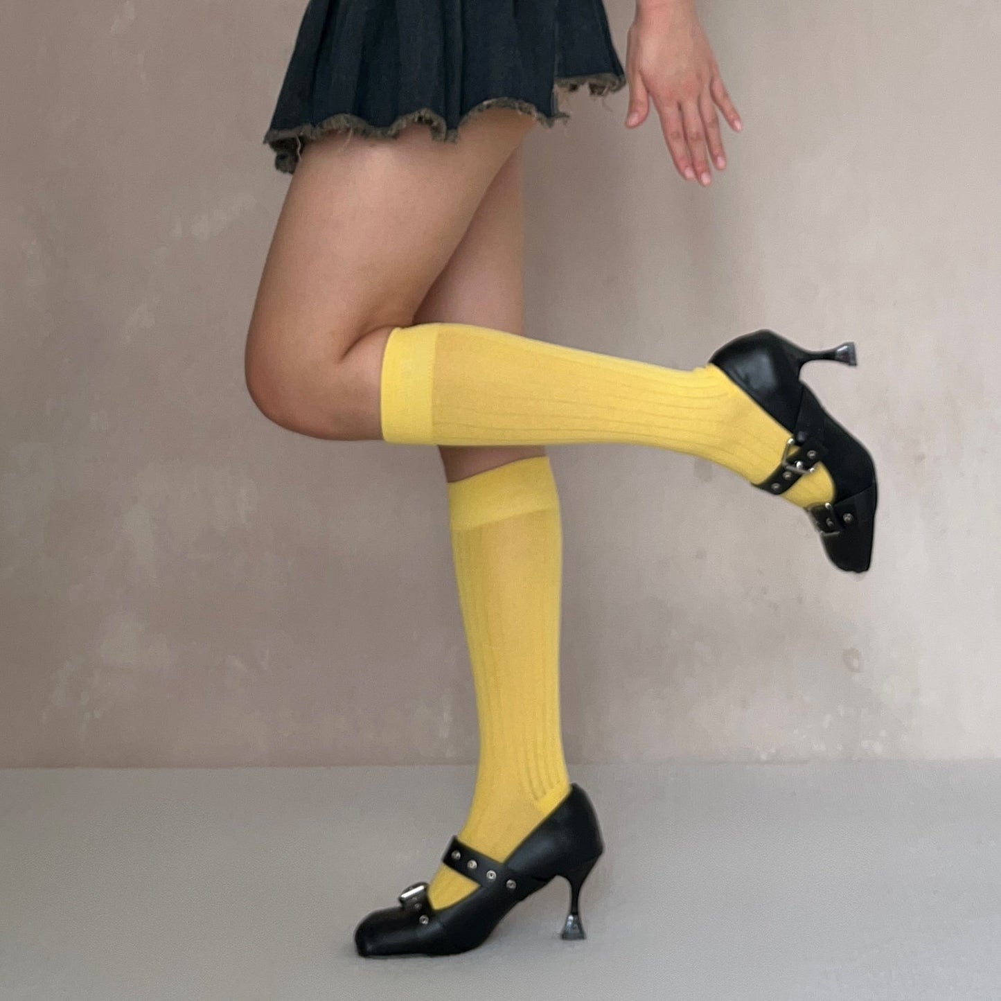 Yellow Cotton Knee High Socks