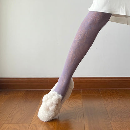 Purple Floral Pattern Fishnet Tights
