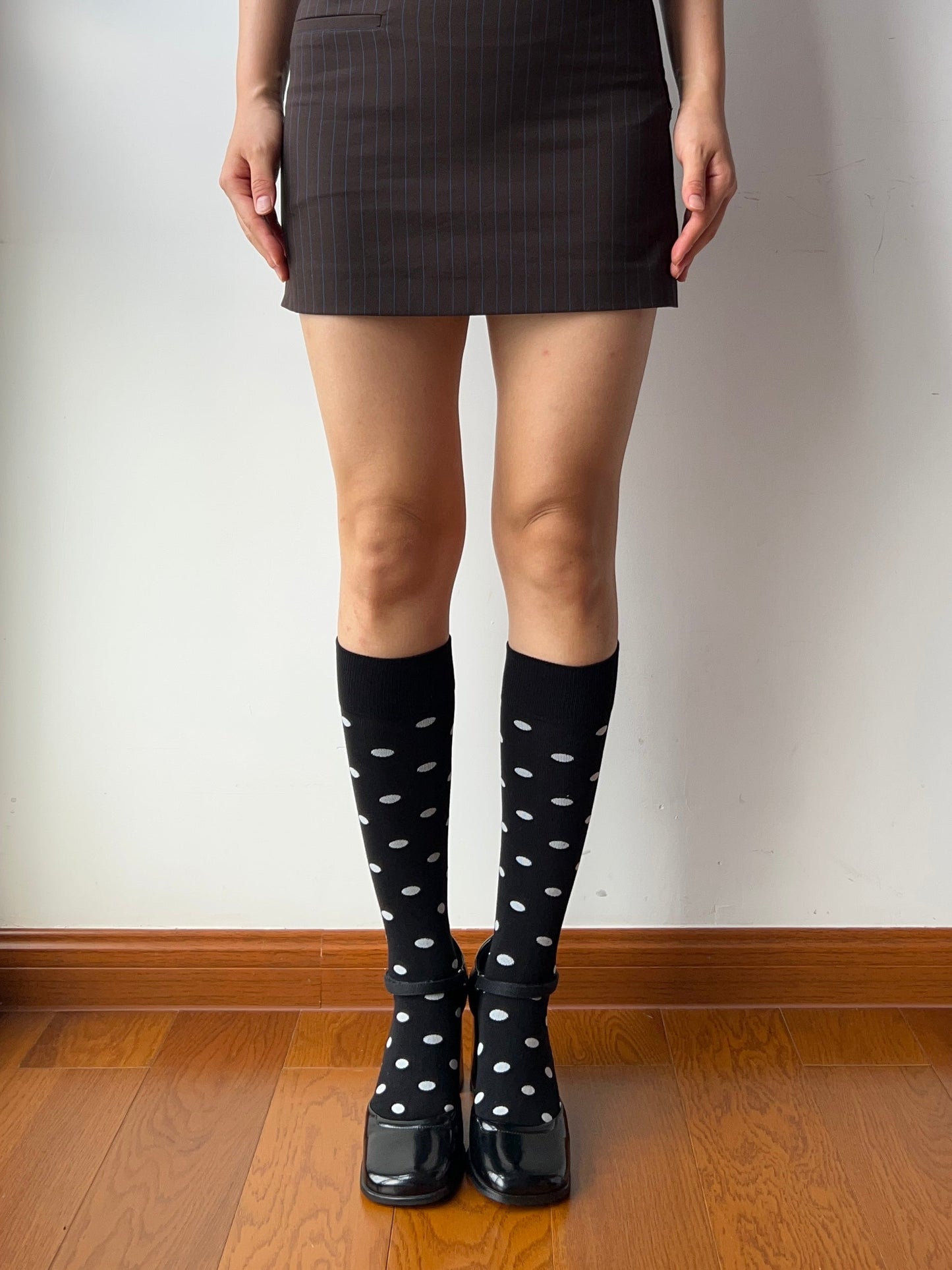 Black Polka Dots Cotton Knee High Socks