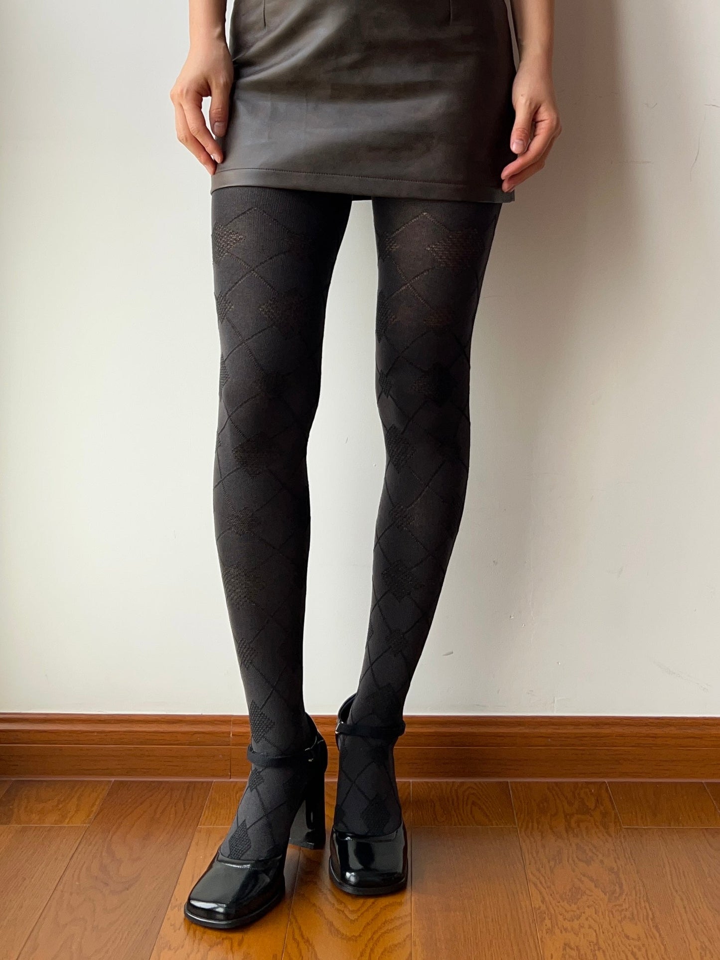 Grey Check Pattern Cotton Tights