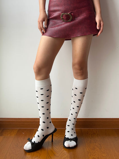 White Polka Dots Cotton Knee High Socks