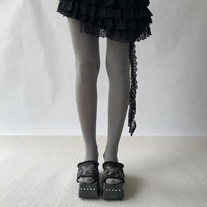 Grey Velvet Tights