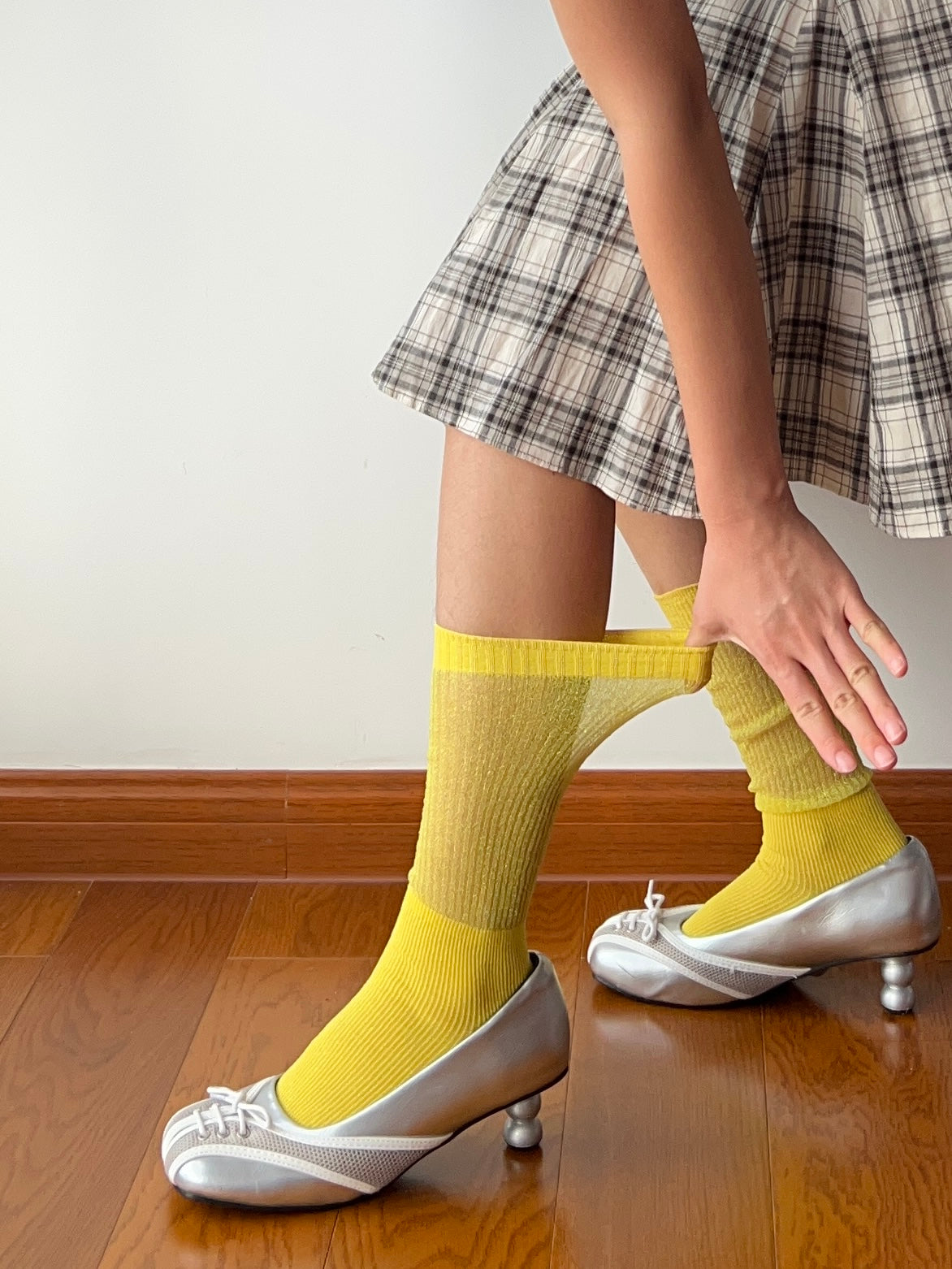 Yellow Shimmery Knee High Socks