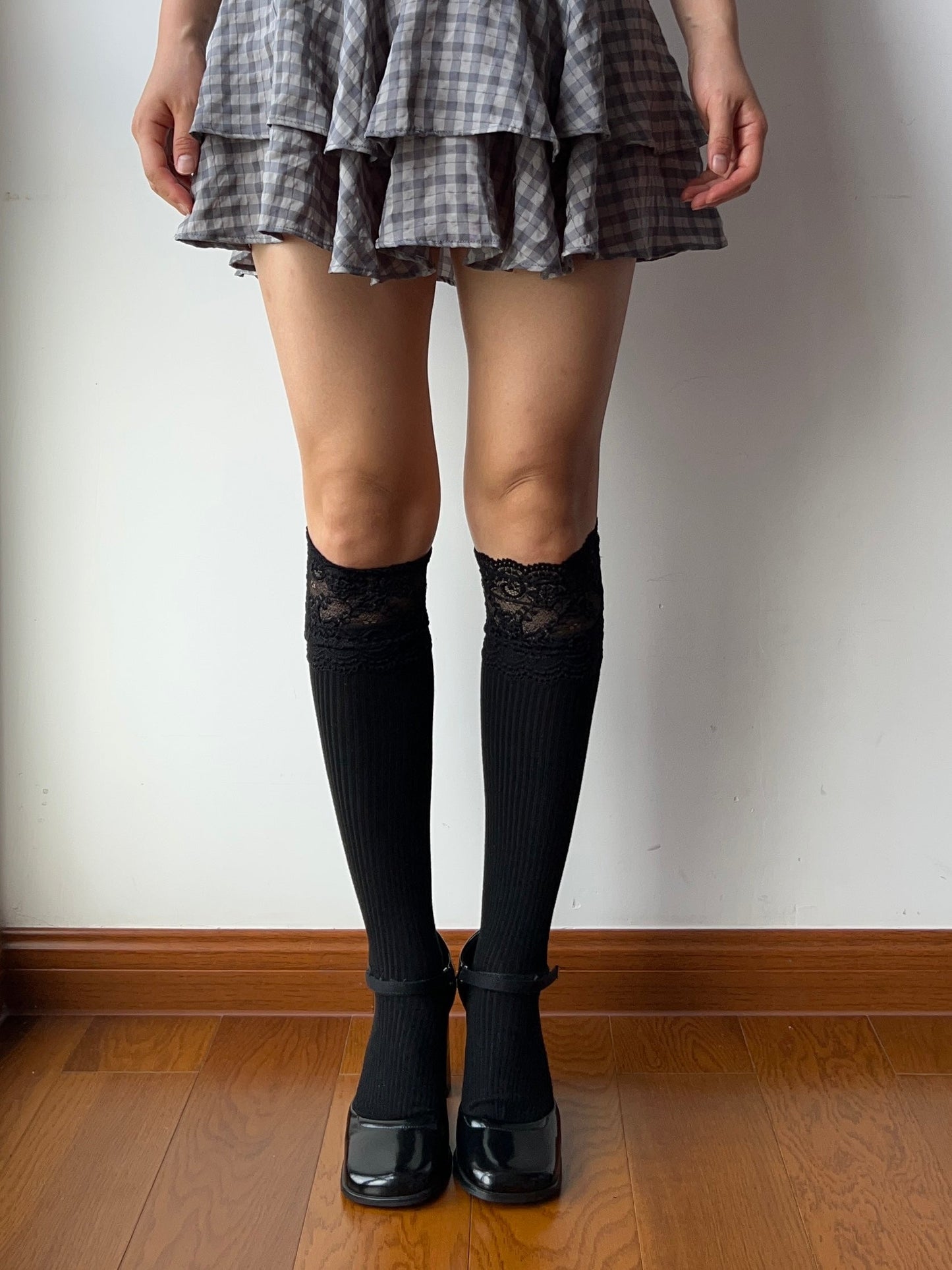 Black Lace Edge Knee High Socks