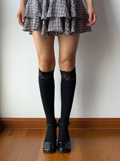 Black Lace Edge Knee High Socks