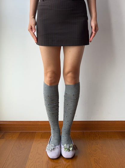 Gray Polka Dots Cotton Knee High Socks