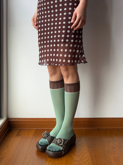 Mint Green Contrasting Knee High Socks